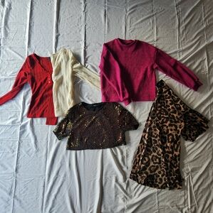 Shein Stylish Women's Tops Collection - Red, Cream, Pink, Leopard Print